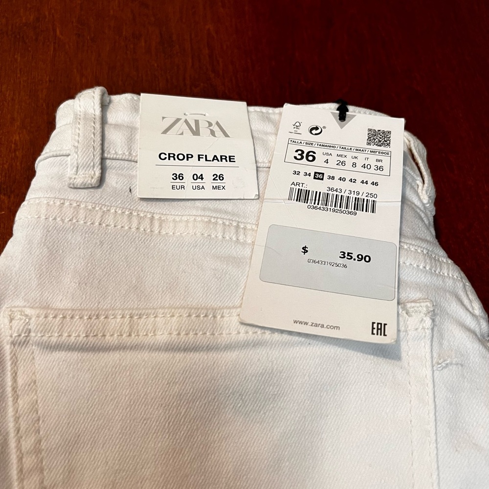 Zara crop flare white jeans